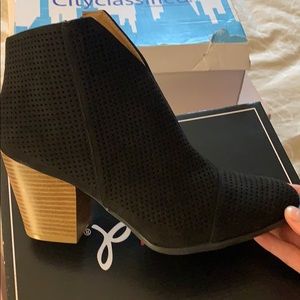 Black suede mesh booties!